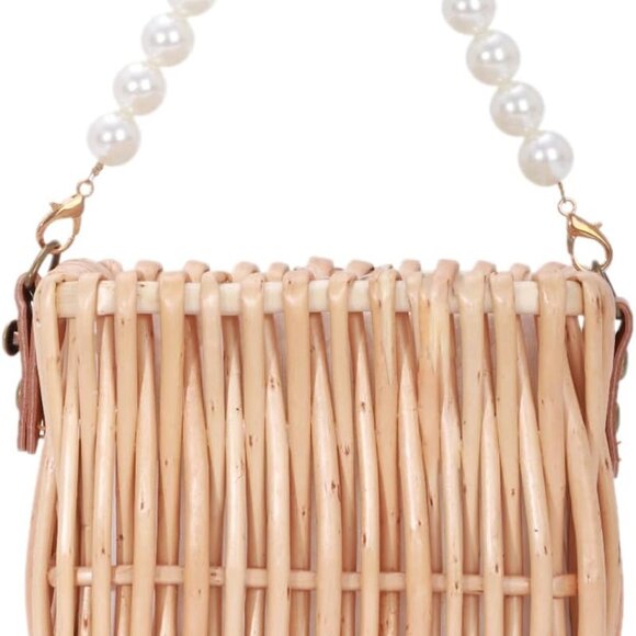 Rattan Beach Bag Small Woven Straw Purse Summer Vacation Shoulder Bag - Picture 1 of 8